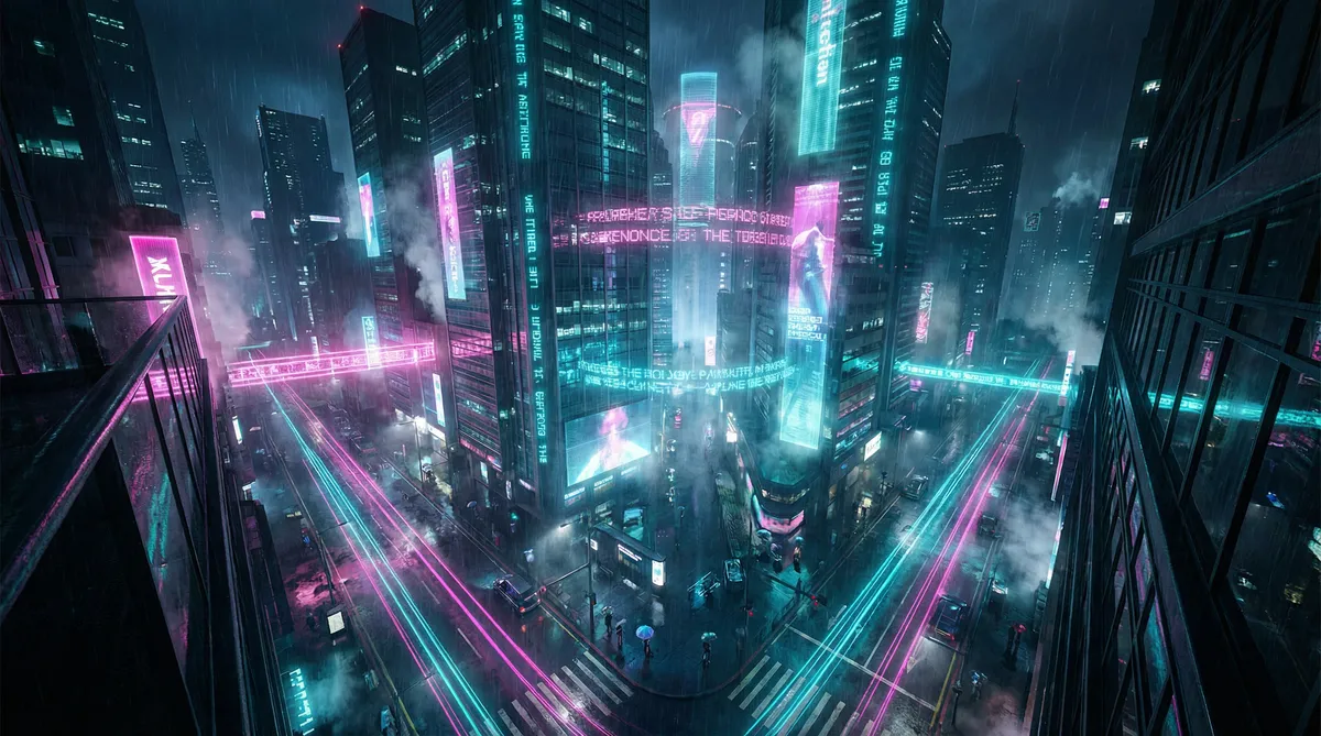 www.91.com.vn 竖屏短剧平台首页背景 - 赛博朋克都市夜景
